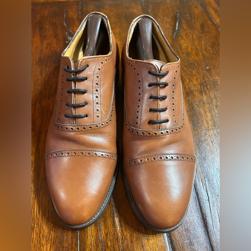Men's Brown Leather Cap-Toe Oxford Dress Shoes